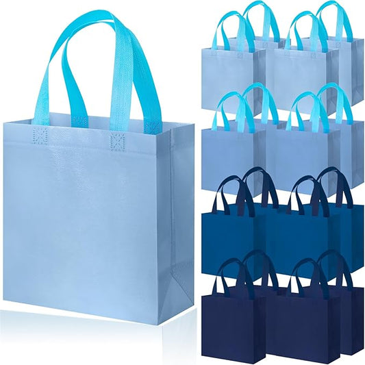 Wesnoy 36 Pcs Blue Gift Bags Bulk Woven Blue Gift Bags with Handles Reusable Party Favor Goodie Bulk, Color Tote Bag for Women Wedding Birthday Bridal Shower Decoration