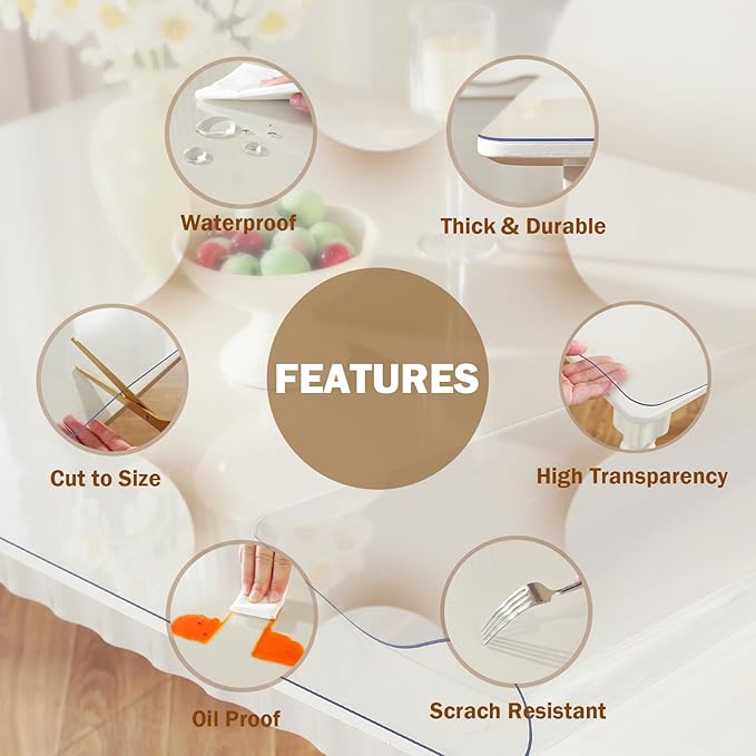 Royhom Clear Table Protector 16 x 28 Inch - 1.5mm Thick Plastic Table Cover, Clear Table Cover Protector Rectangle, Waterproof PVC Desk Mat for Coffee Table, Writing Desk, Dining Room, Dresser