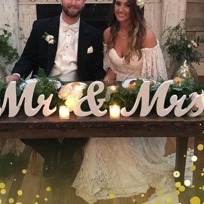 Mr & Mrs Sign for Wedding Table, Wedding Decorations for Reception, Large Wooden Letters Centerpieces Decor for Sweetheart Table, Ceremony, Anniversary, Party and Valentine's Day(White)