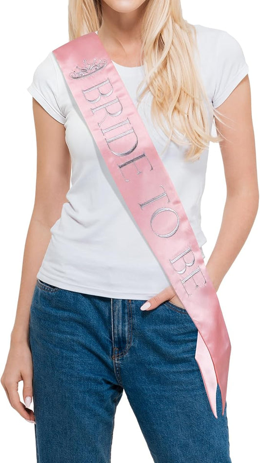 Embroidered Bride to Be Sash Double-Layer Satin Sash Bridal Shower Hen Night Bachelorette Party Accessories(Rose Gold)