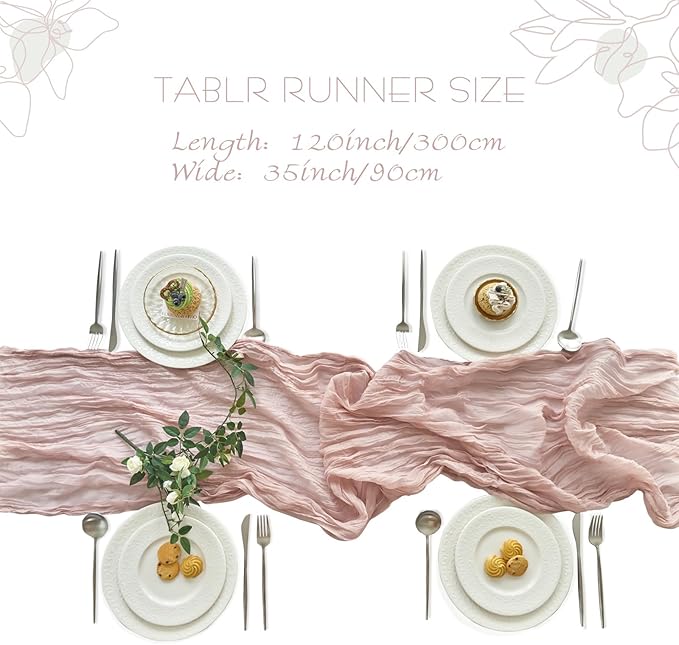IVAPUPU 4 Pcs Cheesecloth Table Runner - 10ft Dusty Pink Spring Boho Gauze Cheese Cloth Table Runners for Baby Shower Decorations Wedding Party Summer Garden Farmhouse Decor