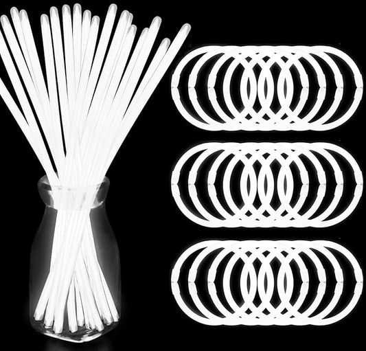 300 PCS White Glow Stick Bracelets Necklaces Bulk 8" Glowsticks with Connectors Glow in The Dark Party Supplies Light Up Neon Party Favor for July 4th Halloween Christms Birthday Wedding