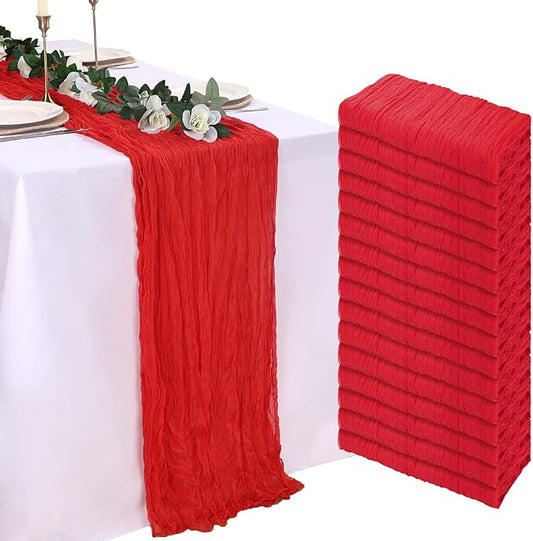 16 Pack Red Cheesecloth Table Runner 10ft Boho Gauze Fabric 120 Inch Cheese Cloth Table Runner Rustic Sheer for Holiday Baby Shower Party Décor Home Wedding Decoration