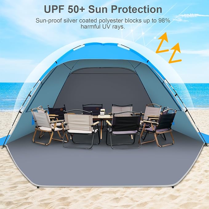 Gorich Beach Tent Sun Shelter for 3/4/6/8/10 Person with UPF 50＋ UV Protection, Lightweight & Easy Setup Beach Shade Canopy, Portable Beach Shade Tent Beach Cabana