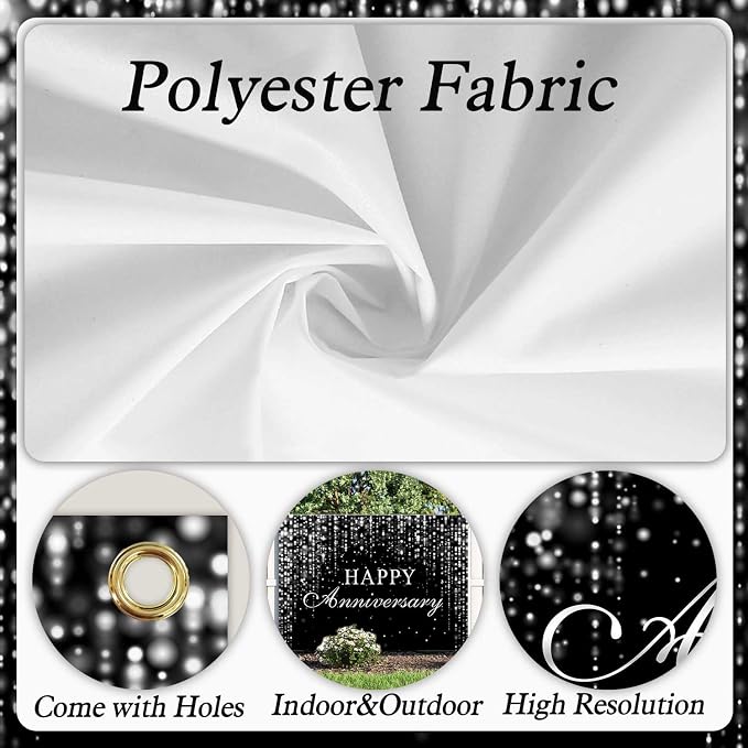 Sensfun Happy Anniversary Backdrop Black Silver Glitter Marriage Wedding Party Decorations Banner Shining Flowing Curtain We Still Do Anniversary Sign Photography Background Photo Booth Props 10x6.5ft
