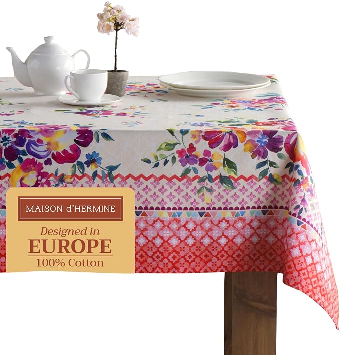 Maison d' Hermine Table Cloth Rectangle Table 100% Cotton 54 x 72 Inches Tablecloth Reusable Decorative for Dining Kitchen Room Farmhouse Party Home Hotel Restaurant Spring Summer - Rose Garden