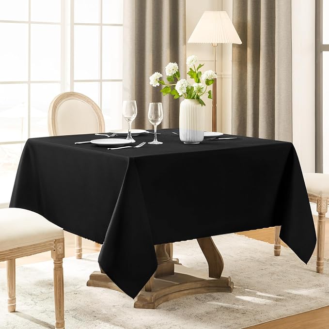 Square Tablecloth 52 x 52 Inch Black 6 Pack Tablecloths Stain-Wrinkle Resistant Washable Polyester Table Cloths for Holiday, Buffet Parties,and Wedding