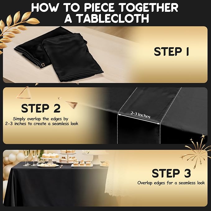 4 Pack Black Satin Tablecloth 58 x 102 Inches, Rectangular Satin Table Cloths for Wedding Reception, Birthday Party, Graduation & Holiday Banquet Tables