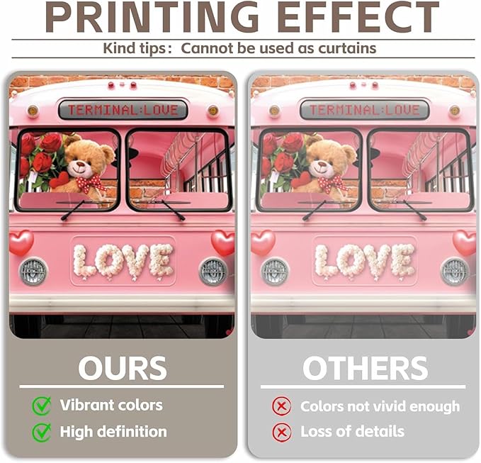 18x7ft Vinyl Vintage Valentines Backdrop Pink Bus Bear Brick Wall Photography Background Love Heart Balloon Party Decorations for Wedding Bridal Valentine's Day