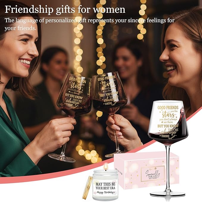 Best Friend Birthday Gifts for Women - Friendship Gifts for Women Friends wine glasses Set Present,Funny Best friend Friendship Birthday Gifts for Women Bestie BFF Coworker Classmate, Lavender Candle