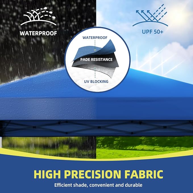 10x10 ft Pop Up Canopy Tent, Easy Up Instant Outdoor Canopy, Straight Legs, Wheeled Carry Bag - Blue