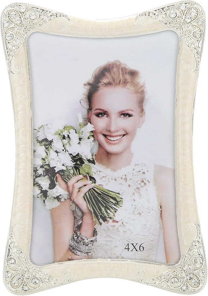 4x6 Vintage Metal Picture Frame Silver Border Floral Photo Frame, Clear HD Glass Front, Tabletop or Wall Art Display, Wedding Mothers Day Gifts for Mom Women, Horizontally & Vertically
