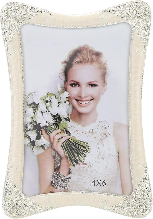 4x6 Vintage Metal Picture Frame Silver Border Floral Photo Frame, Clear HD Glass Front, Tabletop or Wall Art Display, Wedding Mothers Day Gifts for Mom Women, Horizontally & Vertically