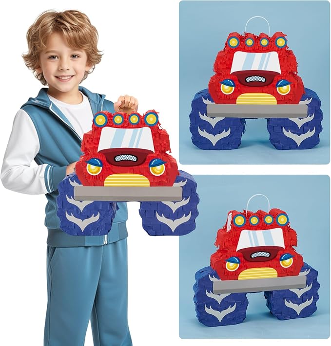 WERNNSAI Truck Piñata - Monster Truck Piñata Bundle with Blindfold and Bat for Boys Kids Theme Party Decoration Supplies Cool Car for Birthday Party Carnival Celebration Game