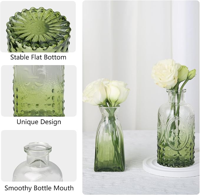 RUCKAE Glass Bud Vases Mini Flower Vase Small Vintage Vases for Centerpiece Table Wedding Decorations Home Decor Party(Gradient Green 22 Pack)