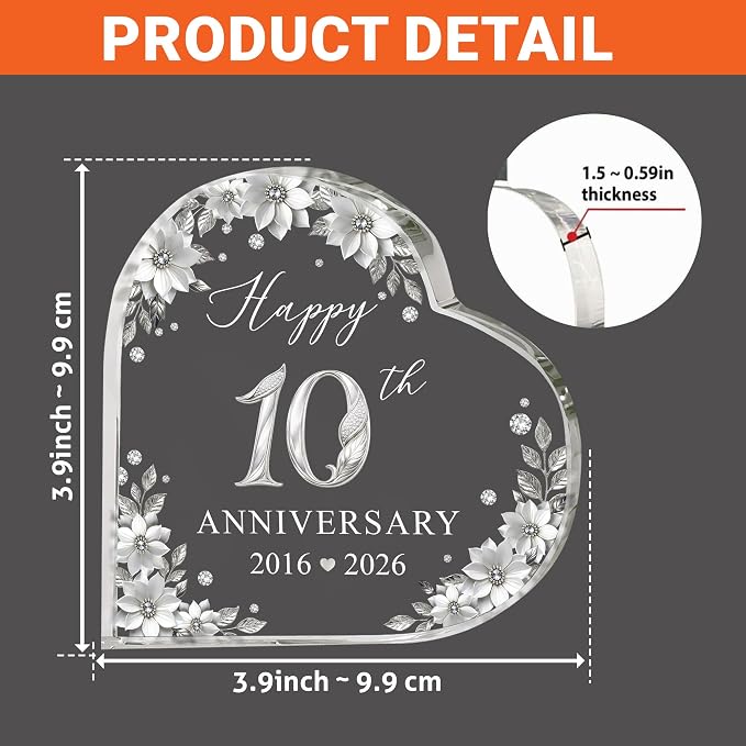 10th Wedding Anniversary Acrylic Cake Topper, 10th Anniversary Decorations, 10 Wedding Topper, 10 Years Of Married Gifts