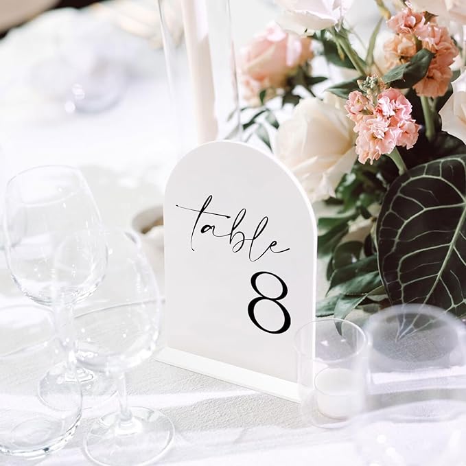 HOODO White Arch Wedding Table Numbers 1-10 with Stands, 5"x7" Arched Acrylic Signs and Holders, White Arch Table Numbers for Wedding Reception, Centerpiece, Party, Anniversary, Event