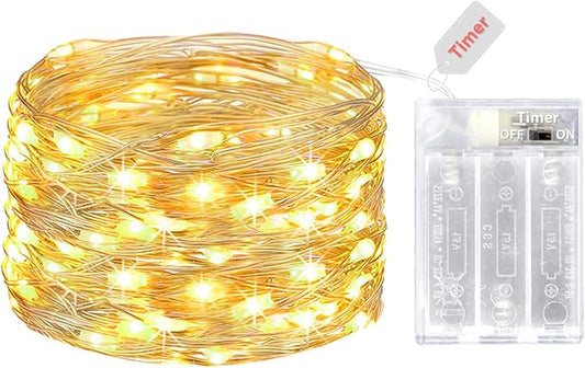 kolpop Fairy Lights Battery Operated with Timer, 16FT 50LED Mini String Light Battery Powered, Warm White Tiny Christmas Lights for Indoor Wedding Decorations
