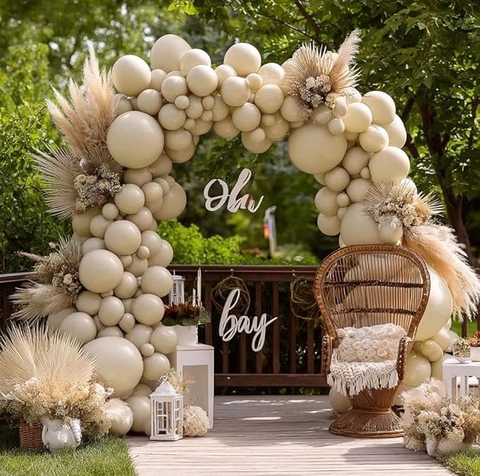 White Sand Balloon Double Stuffed Cream Off White Balloons Different Sizes Light Grey Latex Balloon Garland Pastel Balloons Arch Kit For Neutral Baby Shower Bridal Wedding Birthday Party Decor