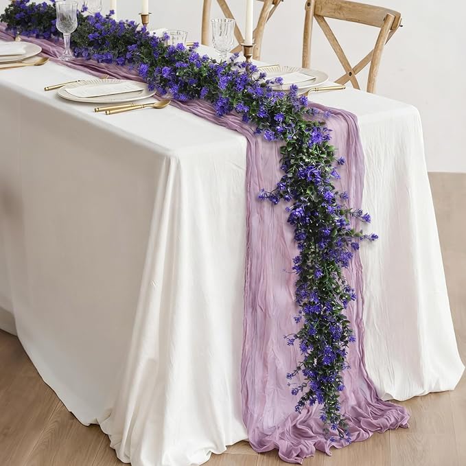 RECUTMS Fake Hanging Eucalyptus Garlands Artificial Vines Plants Eucalyptus Leaves with Flowers Greenery Spring Floral Garland for Home Wedding Wall Arch Party Decoration(Purple)