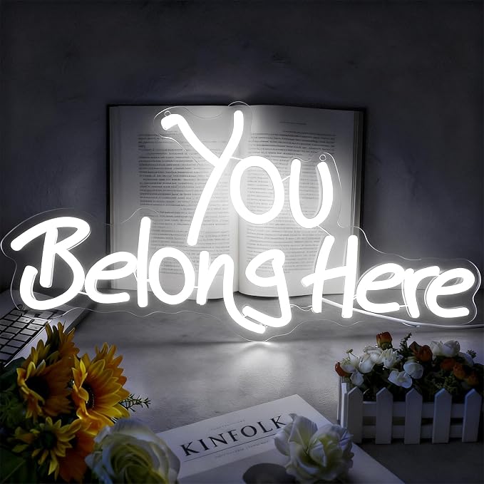 Neon Sign, You Belong Here Neon Light Sign LED Letter Neon Lights for Wall Decor, USB Powered Neon Bar Sign for Party Club Restaurant, Bedroom Wall Decor 17.72 x 9.06"