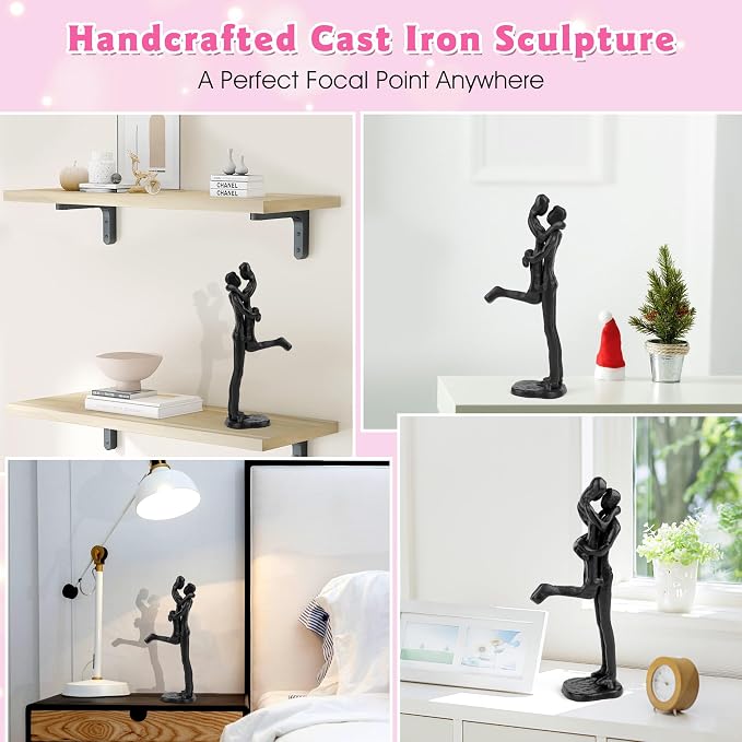 Kresecioo Loving Couple Iron Sculpture, Black Metal Couple Statue in Love, Wedding Anniversary Romantic Gifts for Wife Husband Women Men Girlfriend Boyfriend, Birthday Gifts for Wife Girlfriend