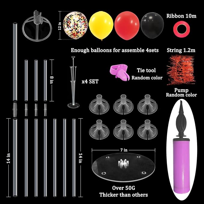 ZJDHPTY Mouse Birthday Decorations,4Set Red Yellow Black Balloon Stand Kit | Movie Night Circus Race Car Fire Truck Motorcycle Carnival Party Decor,Corporate Events Party Supplies