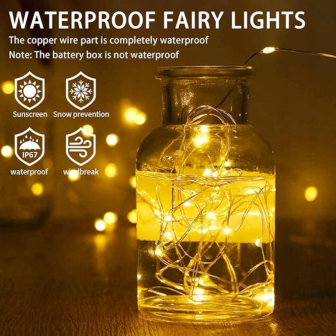 50 Pack Warm White Fairy Lights Battery Operated, 7ft 20 LED Mini String Twinkle Lights for Christmas Halloween Mason Jars Centerpiece Table Decorations (50, Warm White)