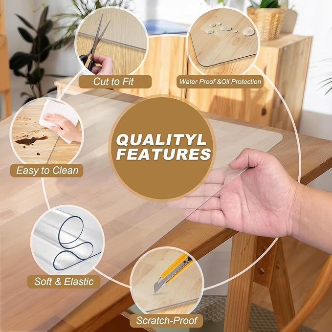 Vicwe 42x 72 Inch Clear Table Cover Protector,1.5 mm Thick Single-Sided Frosted Clear Desk Pad Mat, Rectangle Waterproof Table Top Protector, Scratch Proof and Easy Cleaning for Dining Room Table