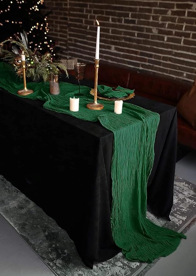 24 Pack Dark Green Cheesecloth Table Runner, 10FT Long Romantic Sheer Cheesecloth Rustic Boho Table Runner for Wedding Baby Shower Birthday Bridal Party Decorations(Dark Green)