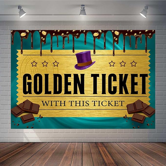 Candy Party Photo Background Golden Ticket Chocolate Factory Kids Birthday Banner Backdrop Kids Birthday Baby Shower Party Decorations Supplies TAYBDJ826