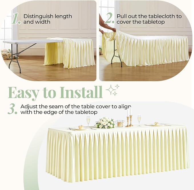 Champagne Satin Tablecloths Rectangle 6FT, Glitter Fitted Stretch Table Covers Wrinkle-Free Floor Length Shimmer Table Skirt for Weddings Parties Baby Shower Banquets Vendor Events