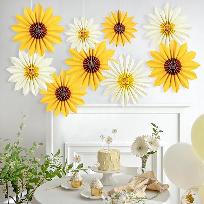 PAPER JAZZ Sunflower Party Decorations Sunflower Bithday Paper Fans Bulletin Board Decor, Yellow Tissue Flowers Wall Decorations Hanging Sun Flower Theme Party Supplies Baby Shower.