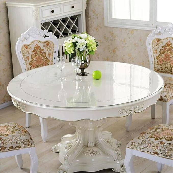 OstepDecor Frosted Round Table Protector 42 Inch Thick Frosted Table Cover Protector Round, Plastic Waterproof PVC Tablecloth, Vinyl Circle Table Top Protector for Dining Room, Coffee Tabletop
