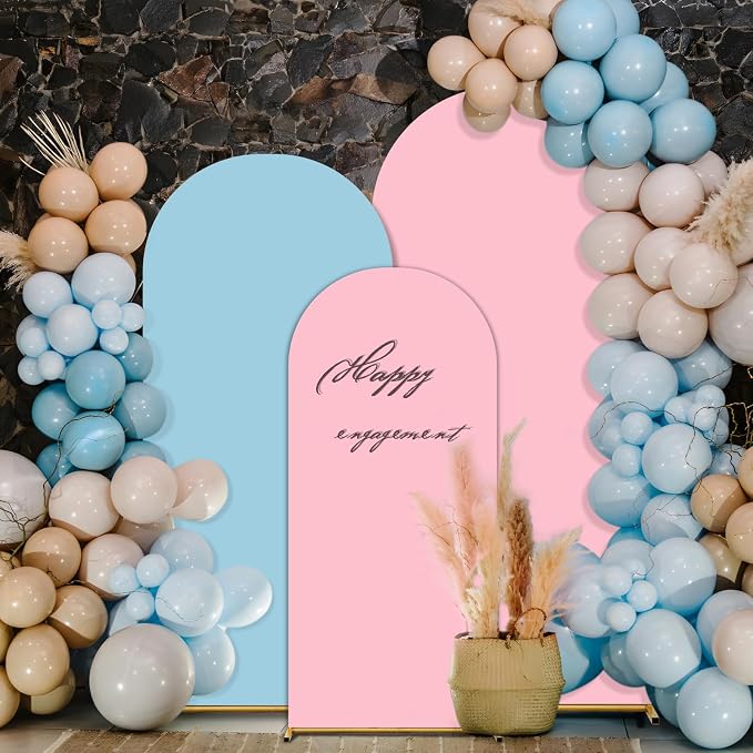 Arch Backdrop Cover Set of 3 Double Color 6ft/6.6ft/7.2ft Wedding Arch Cover Spandex Fitted Arch Covers,Round Top Arch Backdrop Cover for Baby Party Birthday Banquet Shower (Pink+Blue)