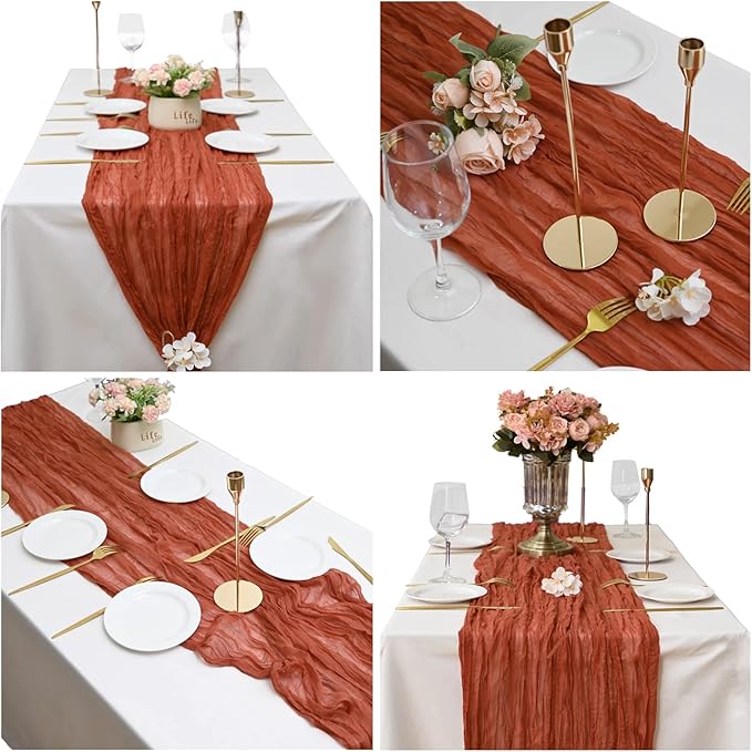 15 Pack Cheesecloth Table Runner Terracotta 10Ft Gauze Cheese Cloth Table Runner 35x120 Inch Rustic Boho Table Runners for Wedding Birthday Party Engagement Anniversary Bridal Baby Shower Winter Décor