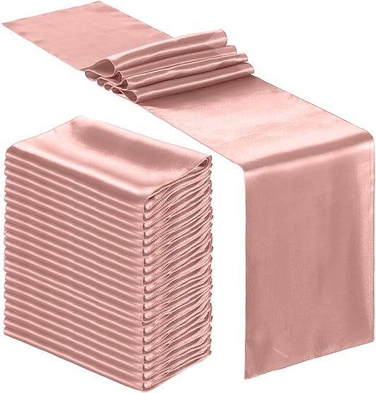 Bencailor 24 Pcs Light Pink Satin Table Runner Bulk 12 x 108 Inches Long Table Runners Bright Smooth Fabric Tablecloth for Wedding Banquet Birthday Spring Graduation Party Decorations