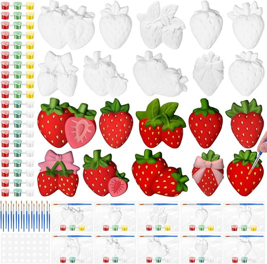 Simgoing 20 Set Strawberry Ceramic Painting Kit DIY Ceramic to Paint Your Own Strawberry Figurines Unpainted Plaster Arts and Craft for Adults Birthday Party Favors
