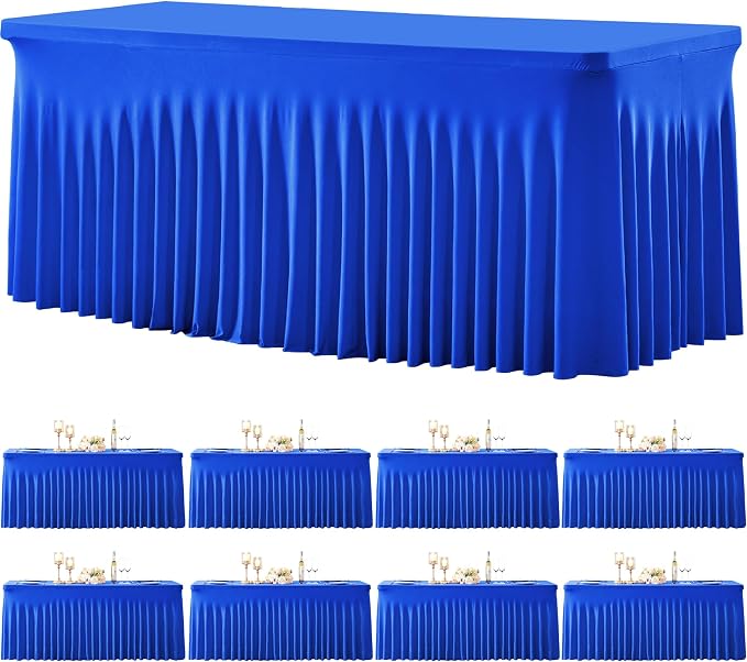 gogoparti 8 Pack Spandex Royal Blue Fitted Table Cloth for 6ft Rectangle Tables Blue Tablecloth Stretch Table Covers Skirt Banquet Wrinkle Free Tablecloths for Parties Wedding