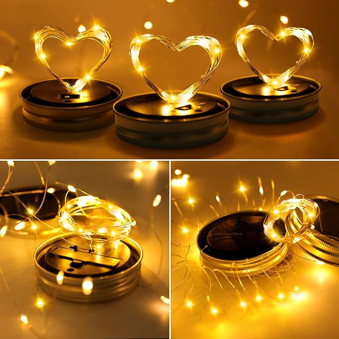 Mason Jar Solar Lights for Outside, 12 Pack 30 LED Fairy Firefly Lights Mason Jar Solar Lids Outdoor Waterproof String Lights with Hangers(NO JARS) for Patio Garden Yard Lawn Decor - Warm White