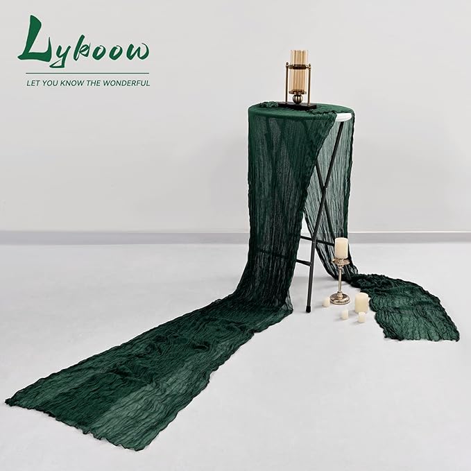 10 Packs Cheesecloth Table Runner Emerald Green, 10Ft x 35" Dark Green Rustic Gauze Boho Wedding Table Runner Decoration, Wedding Table Decor Table Cloth for Wedding Party Bridal Shower Table