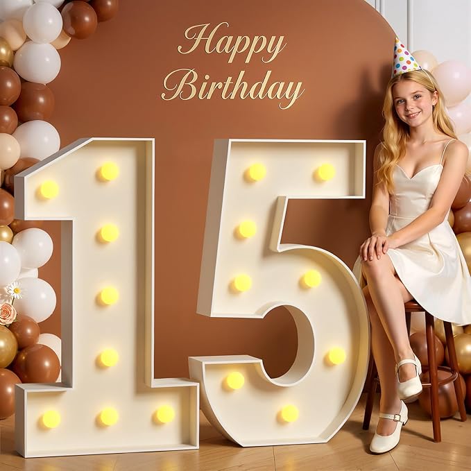 Tongjoy 3FT Marquee Numbers 15, Light up Numbers for 15 Birthday Decoration, Large Light Up for 15 Years Old, Anniversary Party Decor Birthday, Happy 15th Birthday Decorations