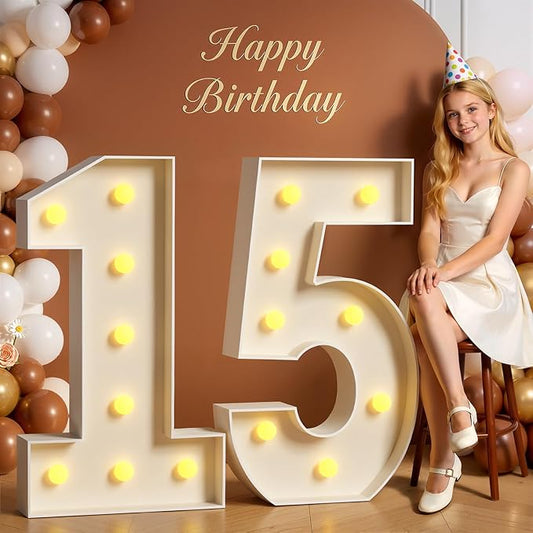 Tongjoy 3FT Marquee Numbers 15, Light up Numbers for 15 Birthday Decoration, Large Light Up for 15 Years Old, Anniversary Party Decor Birthday, Happy 15th Birthday Decorations