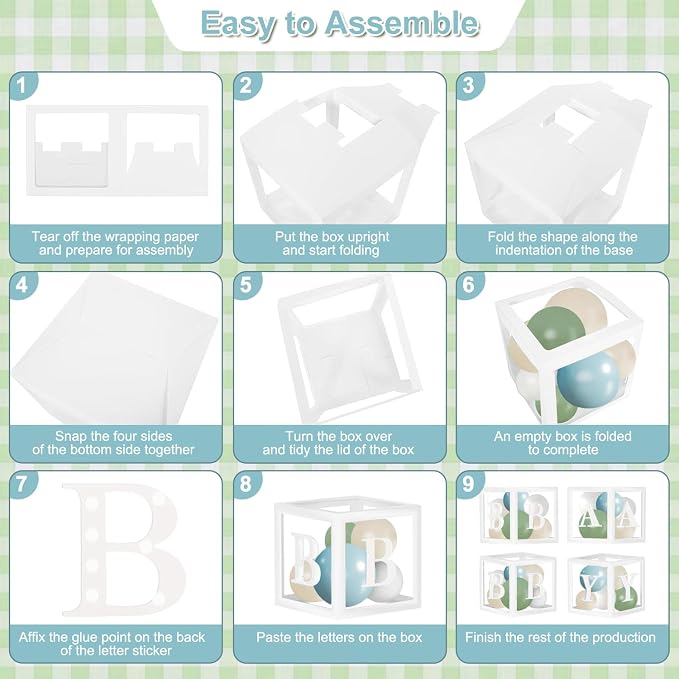 Dusty Blue Sage Green Balloon Baby Shower Decorations, 132Pcs Fog Blue Light Blue Green Sand White Balloon Arch Garland Kit Baby Box with Letters for Boho Baby Shower Gender Reveal Party Decorations