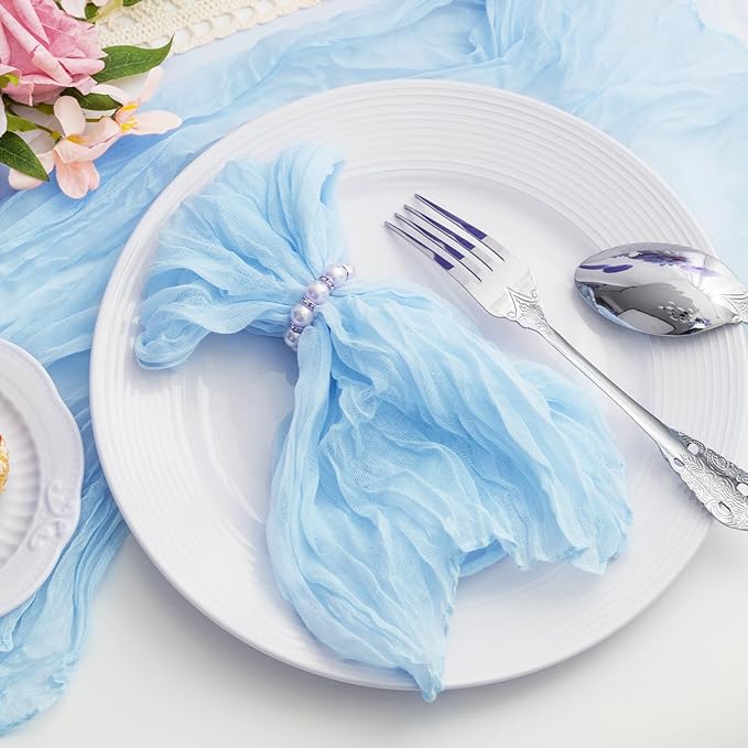 Baby Blue 100 Pack Cheesecloth Napkins Washable 21x21 Inches Baby Blue Cloth Napkins Set of 100 Bridal Baby Shower Dinner Table Napkins for Wedding Rustic Boho Cotton Gauze Summer Party Table Decor