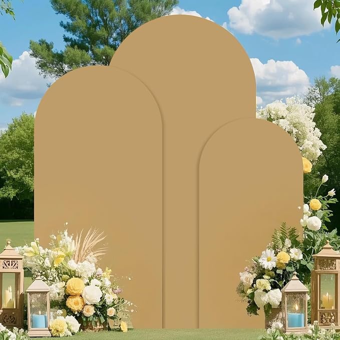 FUHSY Arch Covers Set of 3 Wedding Arch Stand Cover Brown Arch Backdrop Cover 4FT 5FT 6FT Nude Tan Back Drop Covers Round Top Chiara Arch Cover for Bridal Shower Birthday Party Balloon Arbor Decor