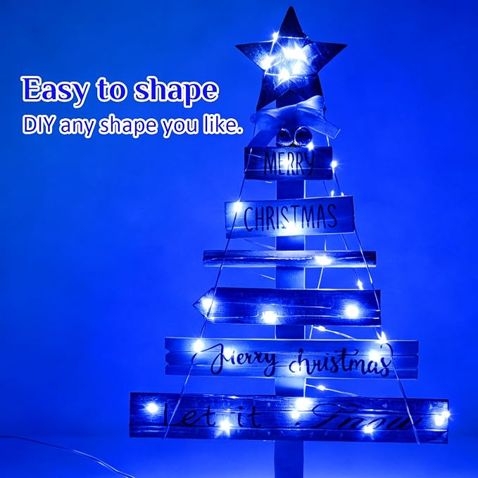 QITONG Blue Fairy Lights Battery Operated, 8 Pack Each 16ft 50 LED Outdoor String Lights, Silver Wire Mini Twinkle Light Indoor