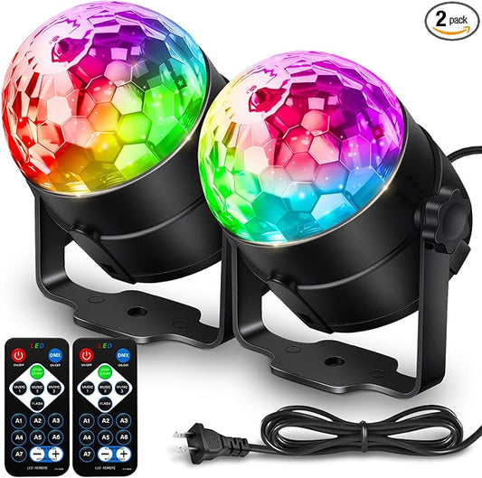 NEQUARE Disco Ball DJ Party Lights Sound Activated with Remote Control Strobe Lamp 7 Modes Stage Light for Home Room Dance Parties Karaoke Halloween Christmas Birthday Decorations[2-Pack]