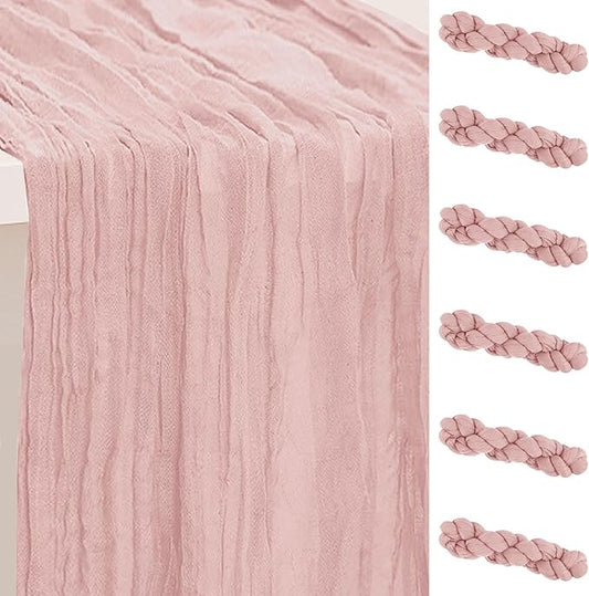 6 Pack Blush Pink Cheesecloth Table Runner 35x120 Inch 10Ft Rustic Gauze Cheese Cloth Table Runner Sheer Cheesecloth Table Runners for Wedding Party Bridal Shower Decoration