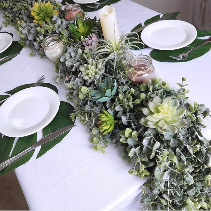 Winlyn 5.9' Long Faux Silver Dollar Eucalyptus Leaves Greenery Artificial Garland in Grey Green for Wedding Arch Swag Backdrop Doorways Table Runner Indoor Outdoor